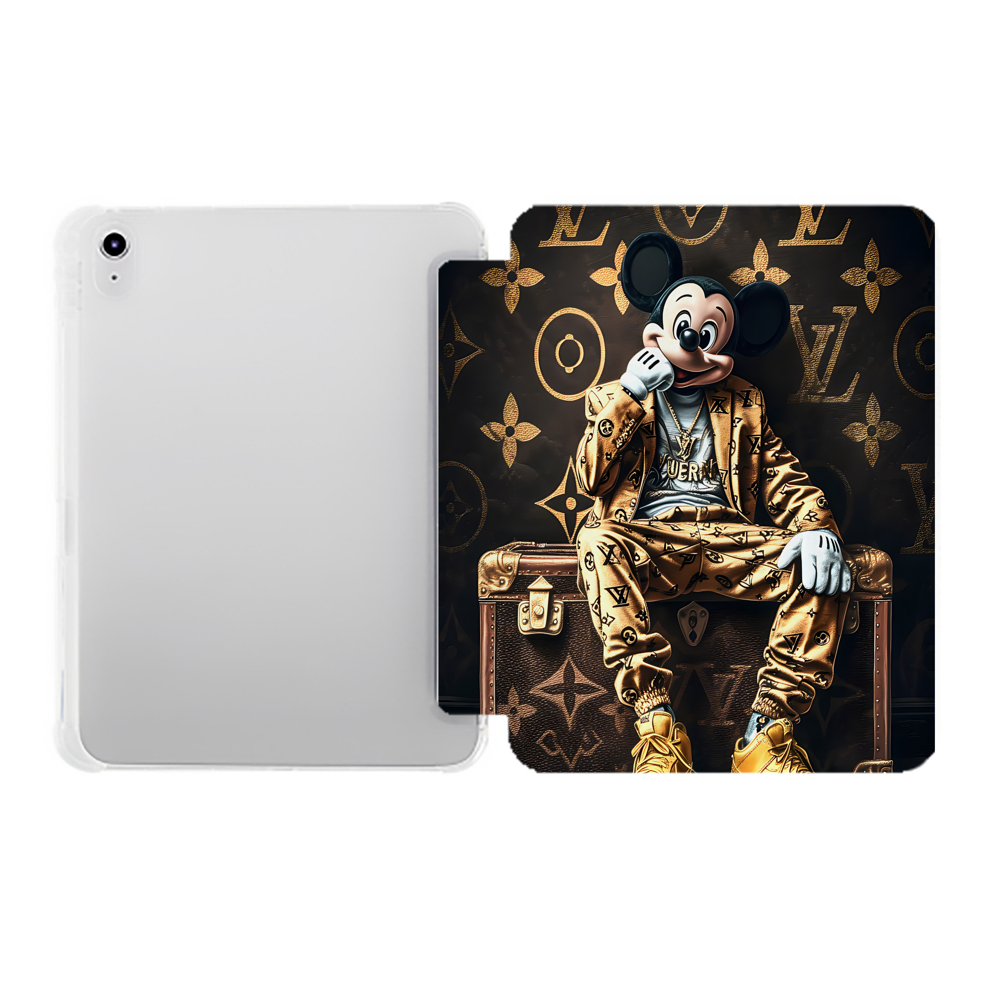 （画像用） ミッキーマウス Mickey Mouse IPad ケース ペン収納付き 三つ折りスタンド PUレザー×シリコン 対応機種9.5/10.5/10.9インチ